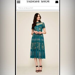 Tadashi Shoji Teal and Gold Lace Dress